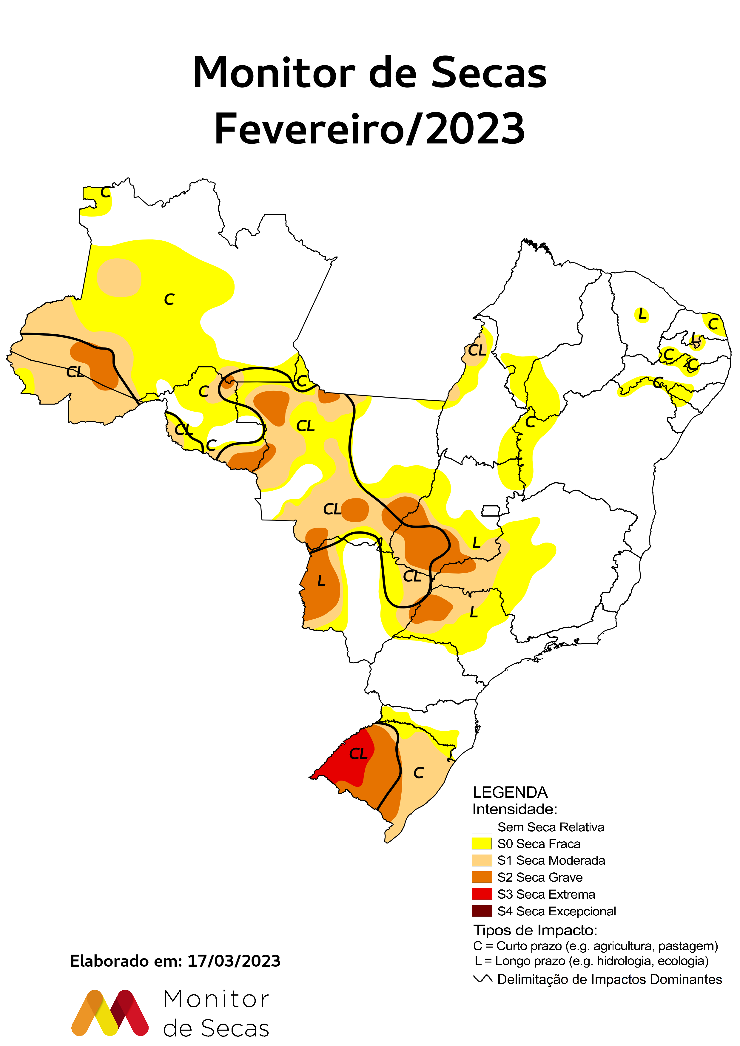 Exemplo de mapa semanal do Monitor de Secas de Estados Unidos que